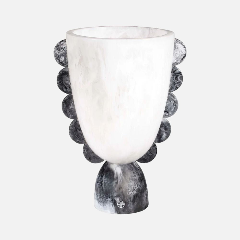Como Black & White Scalloped Urn - Hand-Poured Marbleized Acrylic