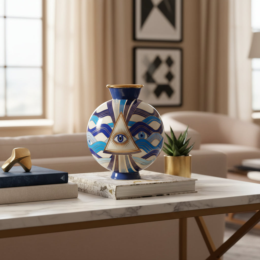 Druggist Eye Vase - Blue & Gold Porcelain Decorative Art Vase