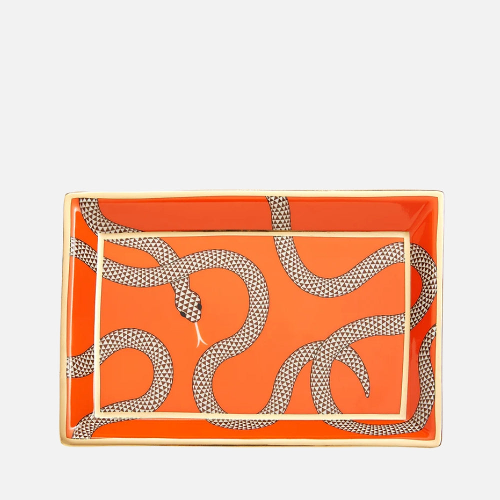 Eden Rectangular Tray - Poppy Orange Porcelain with Gold Accents
