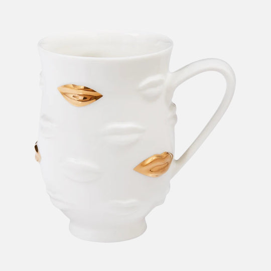 Gilded Gala Mug - Porcelain Coffee Cup with Gold Accents