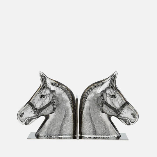 Horse Bookends - Polished Nickel & Acrylic Stallion