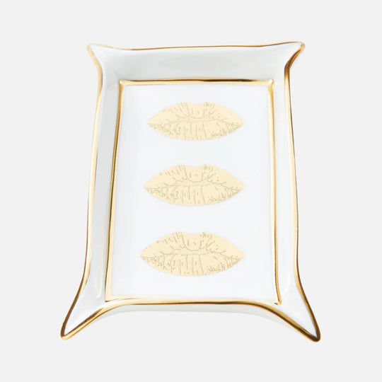 Lips Valet Tray - Porcelain Catchall with Gold Accents