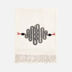 Snake Embellished Throw - White Merino Wool with Beaded Serpents