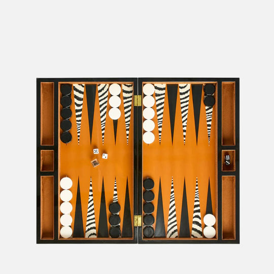 Zebra Lacquer Backgammon Set – Cognac & Velvet