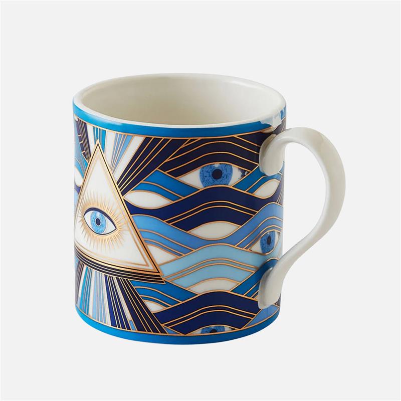 Druggist Mug Set – Blue Porcelain with Gold Accents (Set of 4)