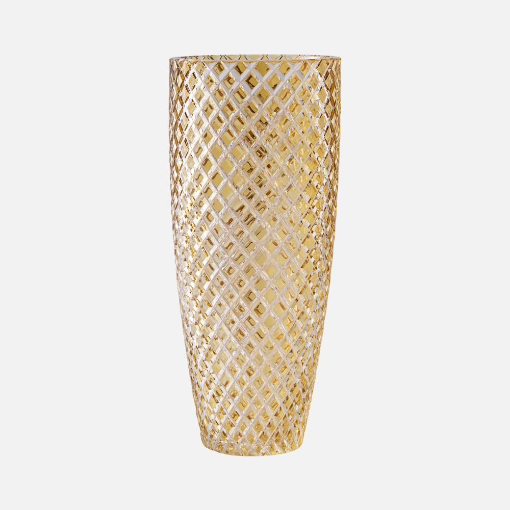Karo Diamond Crystal Vase 40cm – Amber