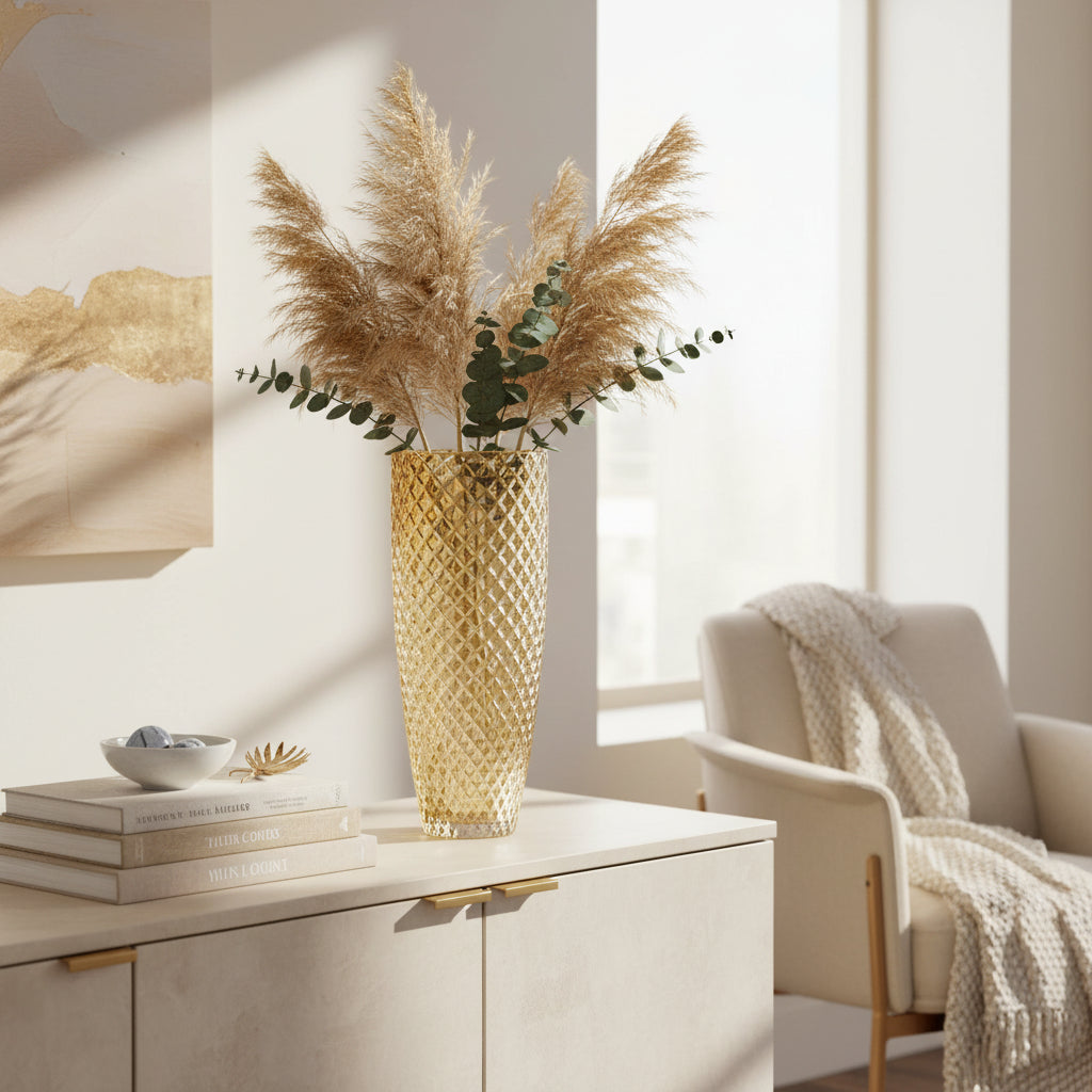 Karo Diamond Crystal Vase 40cm – Amber