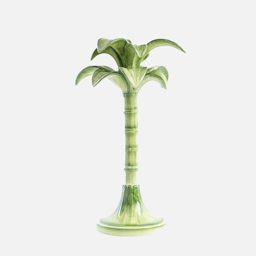 Green Palm Hand-Painted Ceramic Candelabra – 35 cm