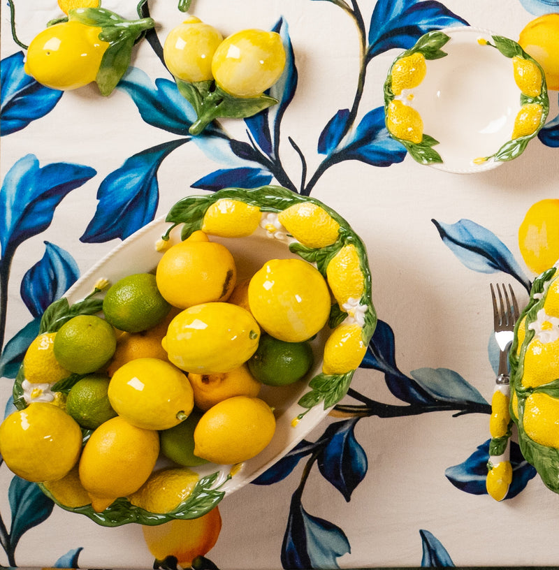 Lemon Collection Hand-Painted Ceramic Serving Platter-(38 x 26cm)