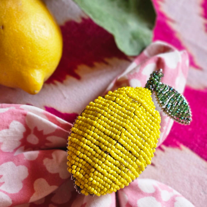 Lemon Beaded Napkin Rings – Set of 2, 6 cm