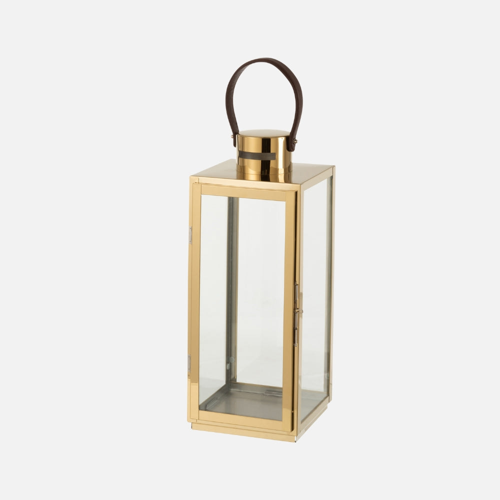 Gold Square Metal & Glass Lantern – Decorative Light Holder