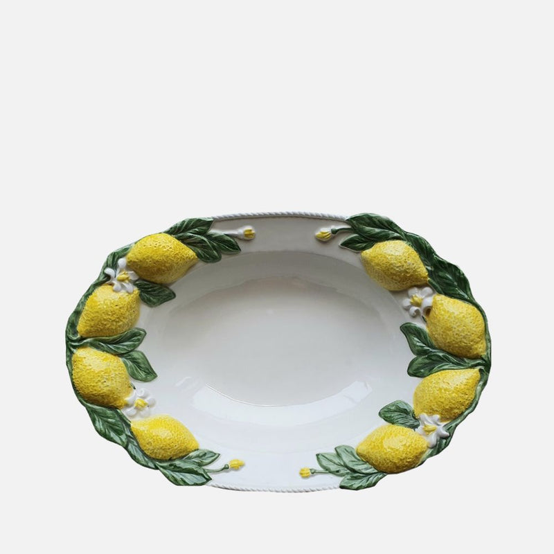 Lemon Collection Hand-Painted Ceramic Serving Platter-(38 x 26cm)