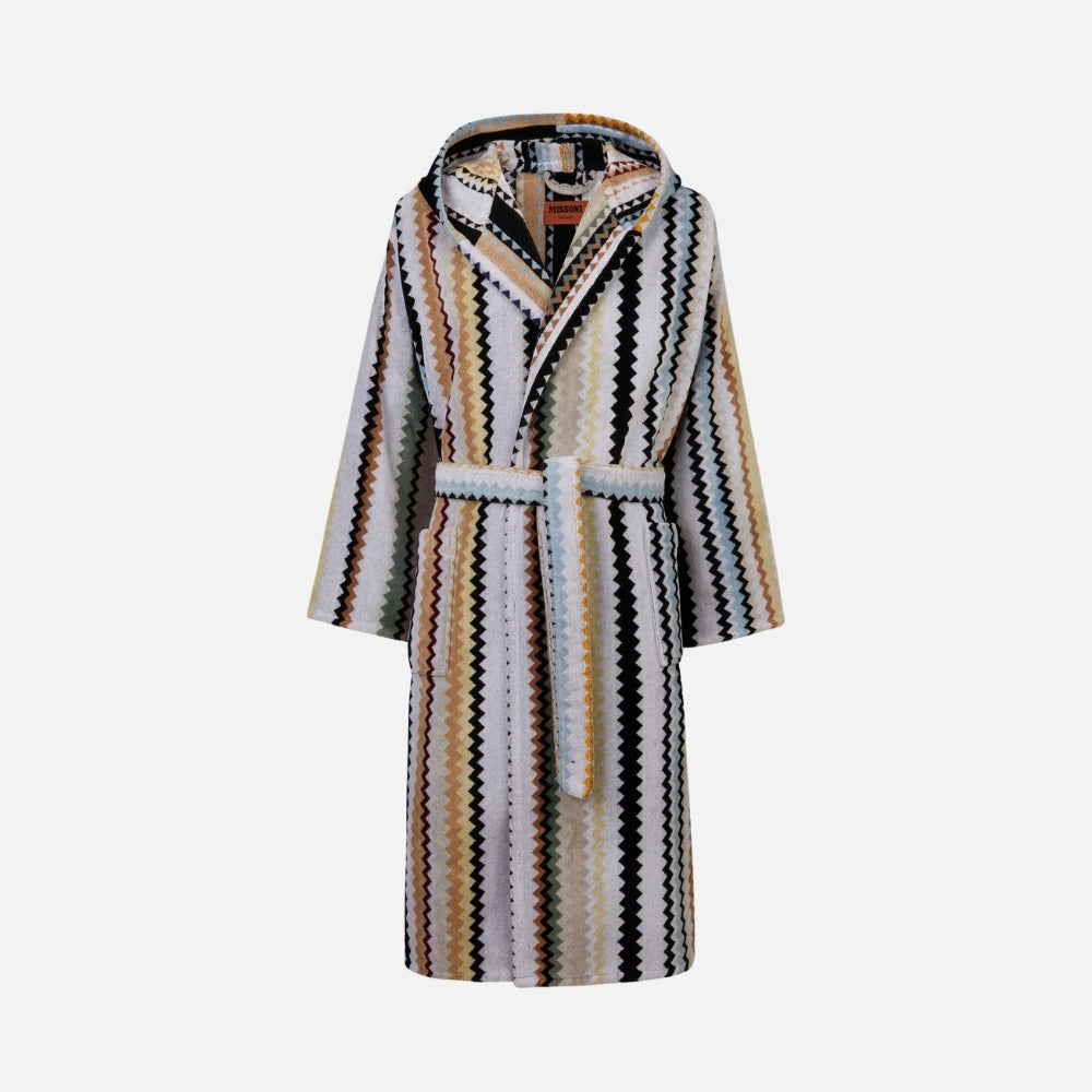 Curt Chevron Cotton Hooded Bathrobe - Multicolor