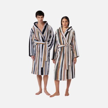 Curt Chevron Cotton Hooded Bathrobe - Multicolor