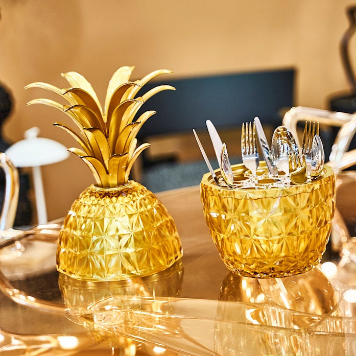 Melissa Cutlery Holder & Ice Bucket Acrylic Base Pineapple - Gold