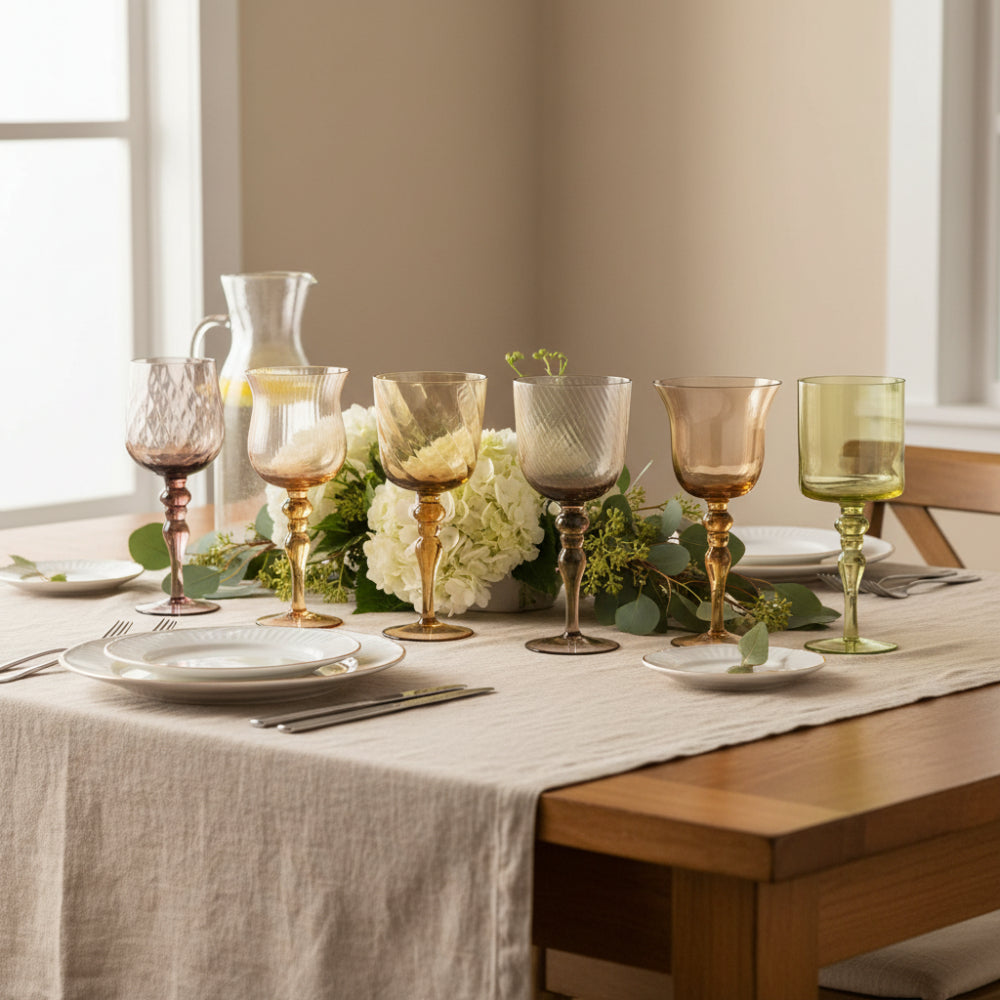 Set of 6 Goblets – Textured Blown Glass, 23 cm