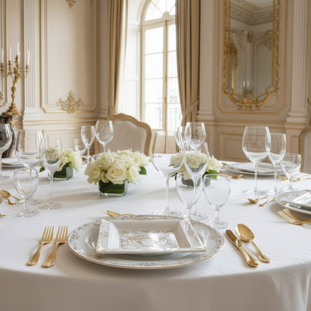 Medusa Gala Dish – White & Gold Porcelain Square Plate, 22 cm