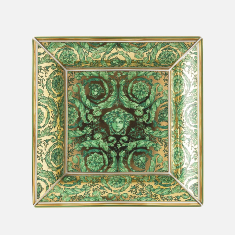 Medusa Garland Dish – Green Square Porcelain Plate, (18 x 18cm)