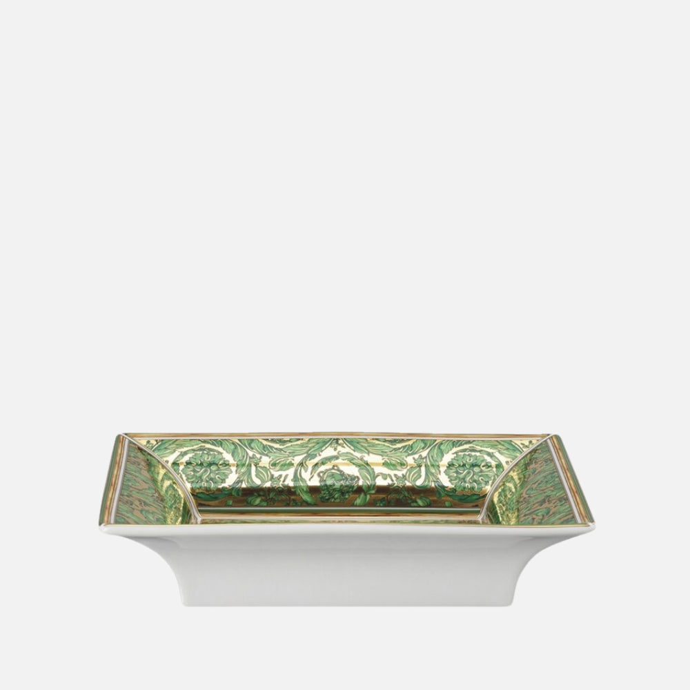 Medusa Garland Dish – Green Square Porcelain Plate, (18 x 18cm)