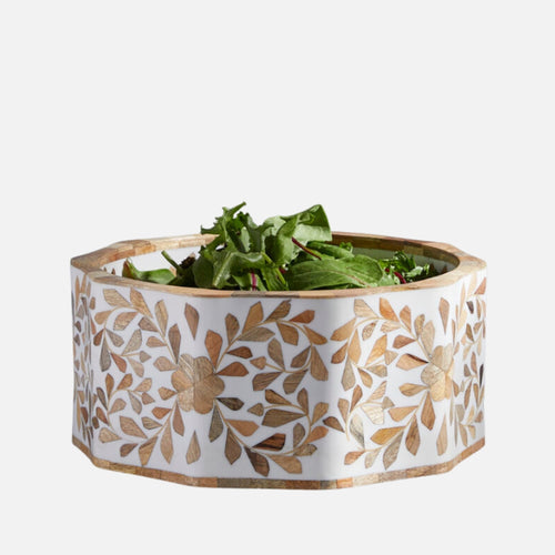 Mya Handmade Inlay Bowl – Floral Wood Mosaic Design