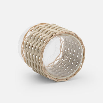 Wideville Leather & Rattan Candle Holders (White)