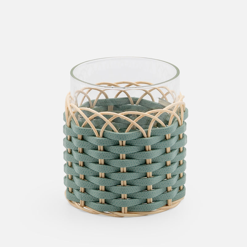 Wideville Leather &amp; Rattan Candle Holders (Mint)