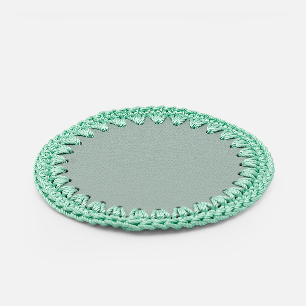 Rochelle Leather &amp; Crochet Coasters Set of 6 (Mint)