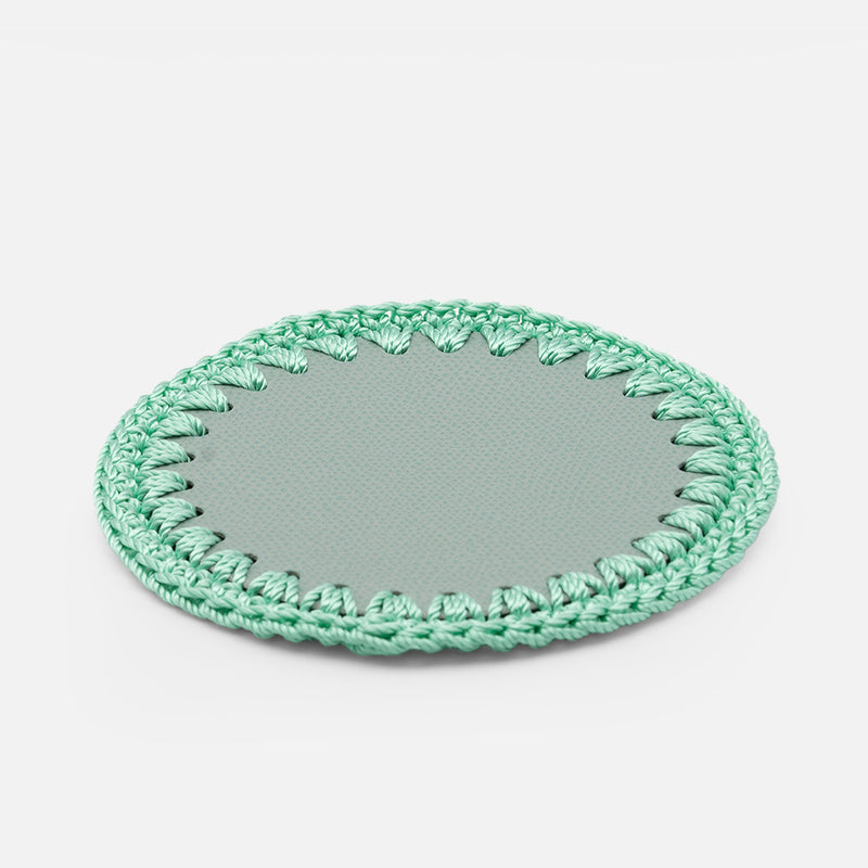 Rochelle Leather &amp; Crochet Coasters Set of 6 (Mint)