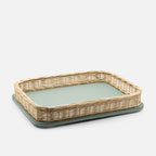 Orsay Mint Leather & Rattan Rectangular Large Tray