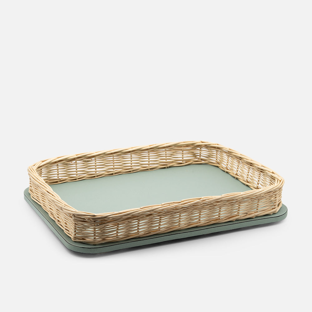 Orsay Mint Leather & Rattan Rectangular Large Tray