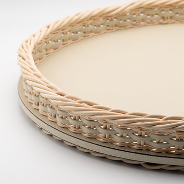 Orsay Rattan Round Tray Ivory (Large)