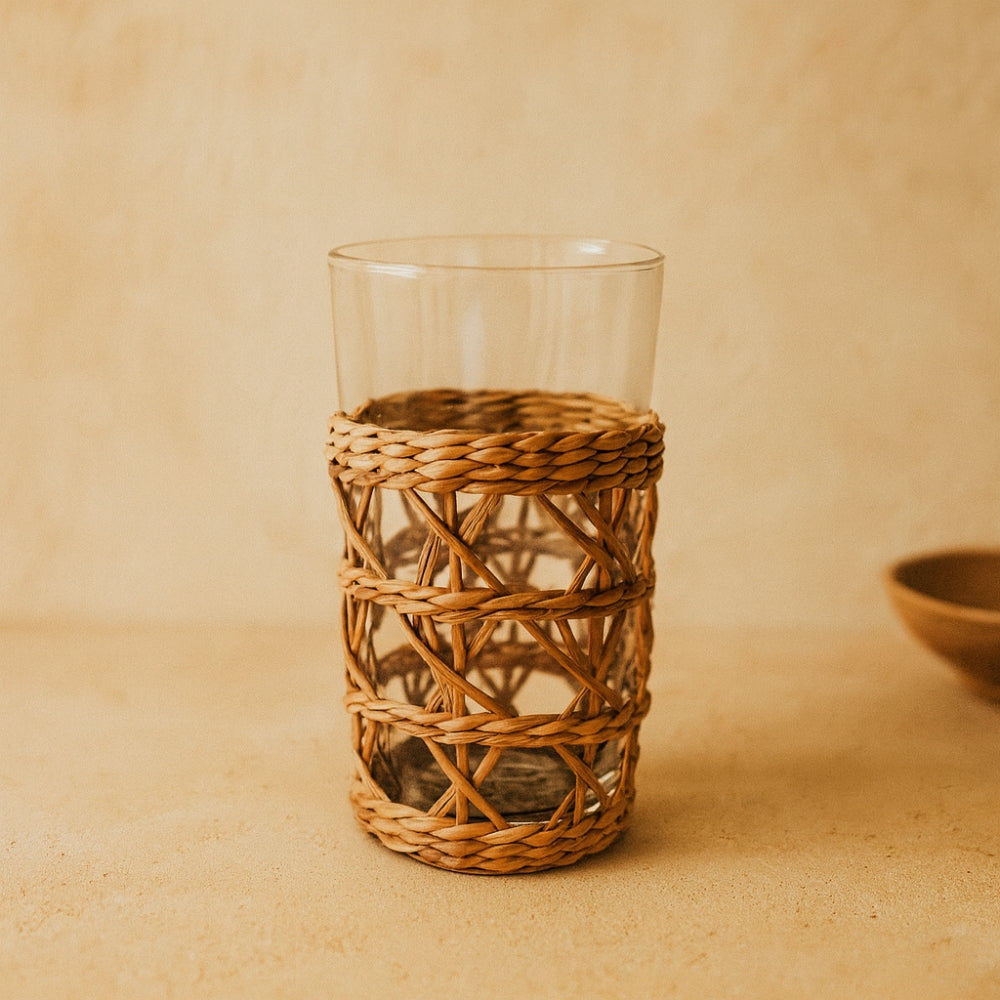 Rattan Cage Highball Glass – Handwoven Wicker