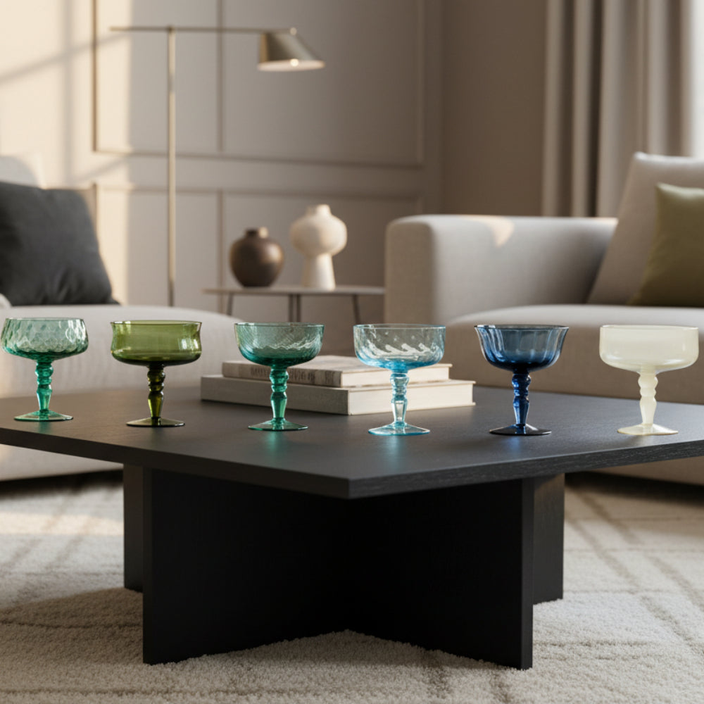 Set of 6 Champagne Bowls – Textured Blown Glass, 11 cm