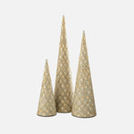 Set of 3 White & Gold Beaded Iron Cones – Decorative Home Accents