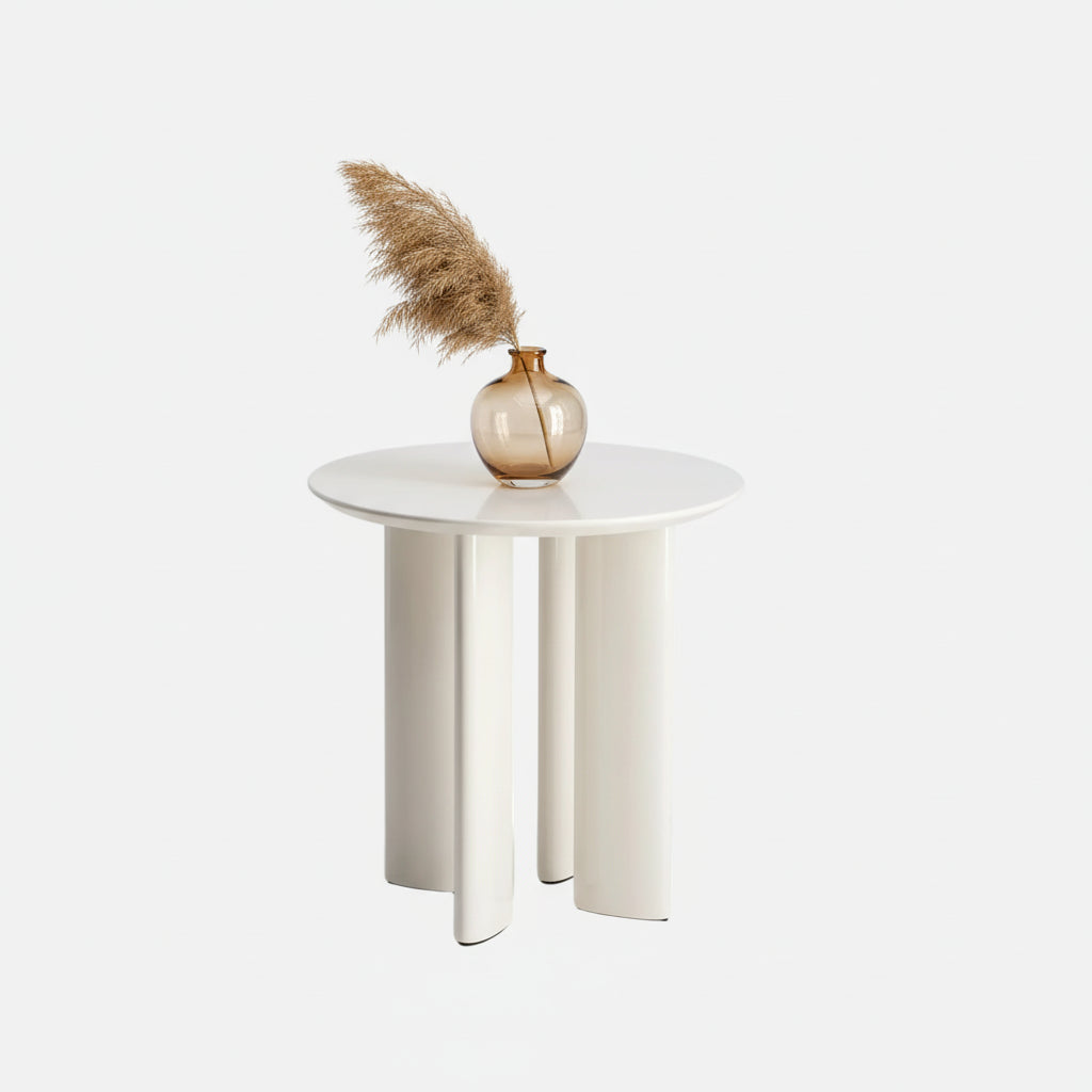 Cream white lacquered beech wood side table