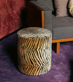 Tiger velvet round footstool