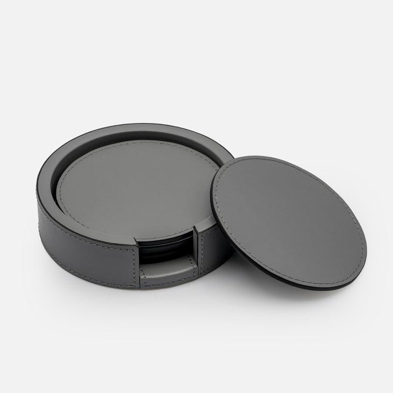 Tao Leather Coaster Set of 6 with Holder (Blue)