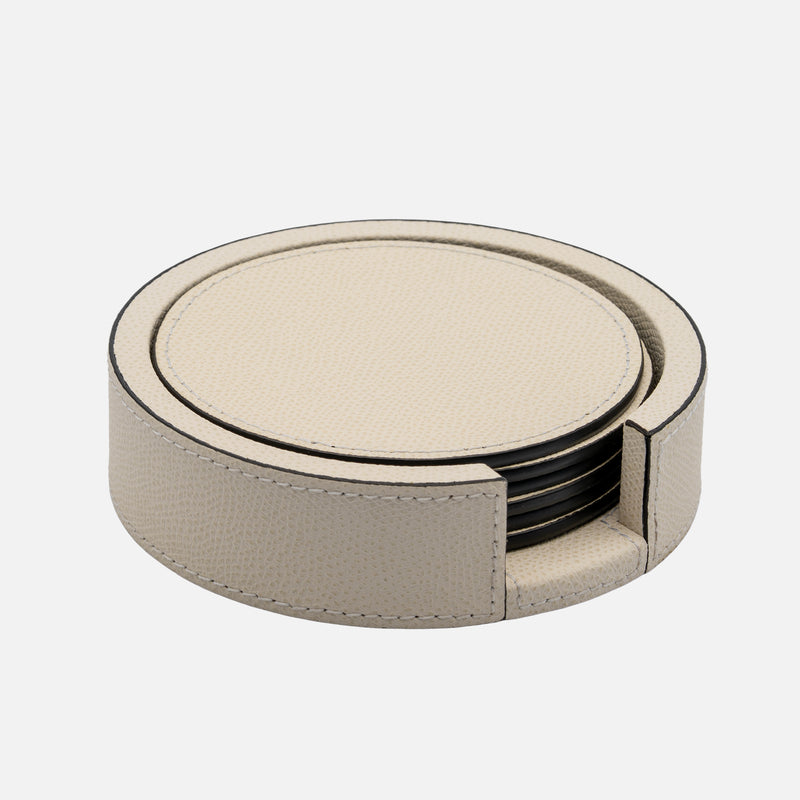 Tao Leather Coaster Set of 6 with Holder (Off White)