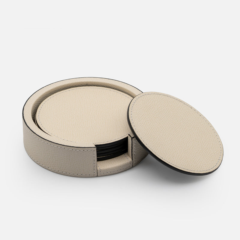 Tao Leather Coaster Set of 6 with Holder (Off White)
