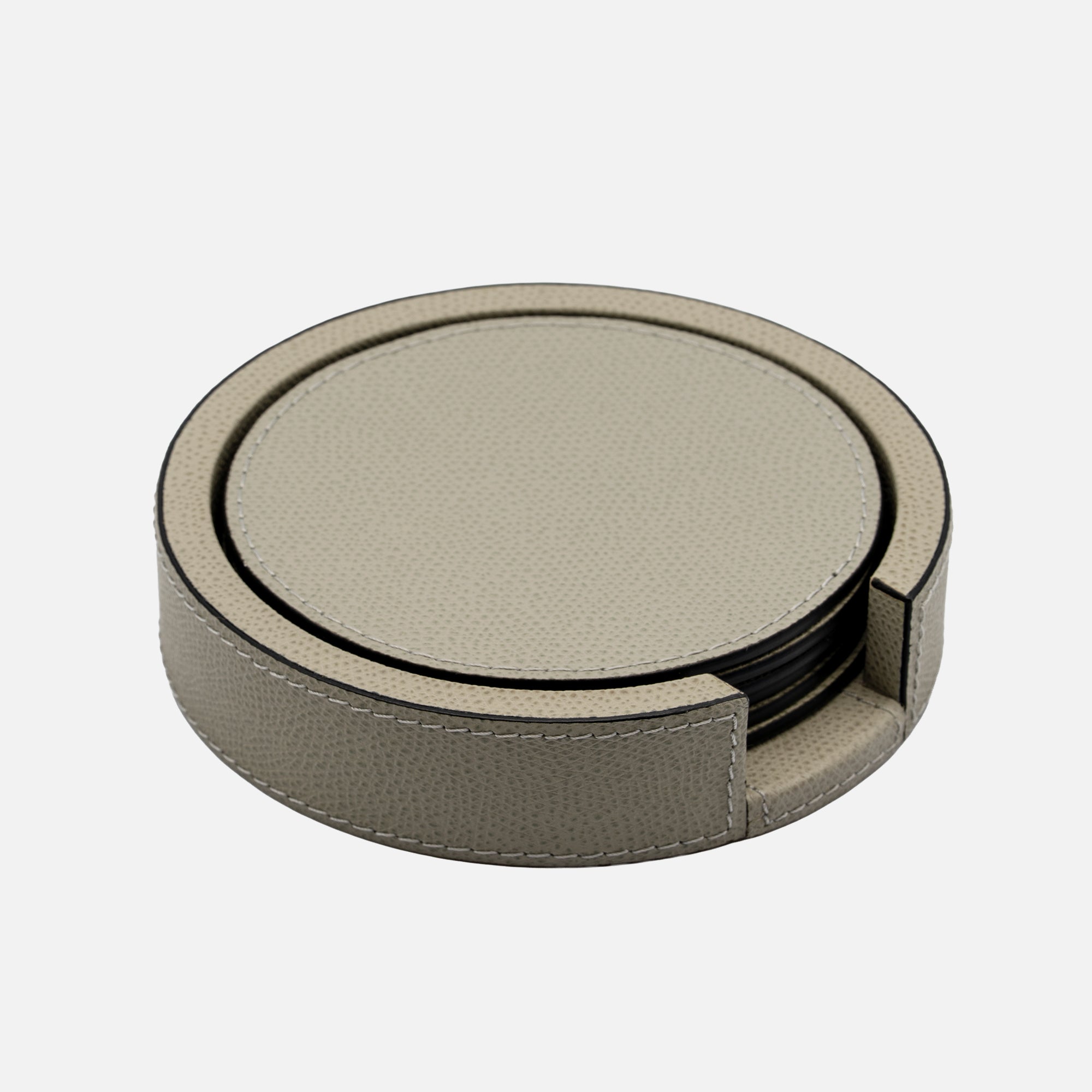 Tao Leather Coaster Set of 6 with Holder (Grey)