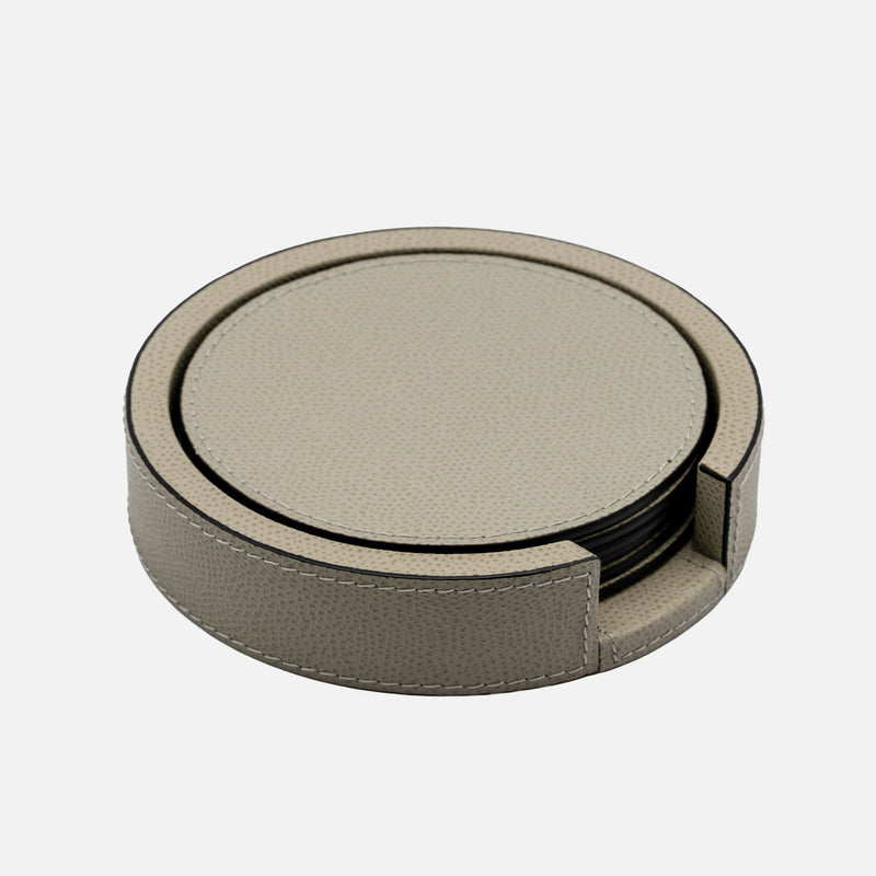 Tao Leather Coaster Set of 6 with Holder (Grey)