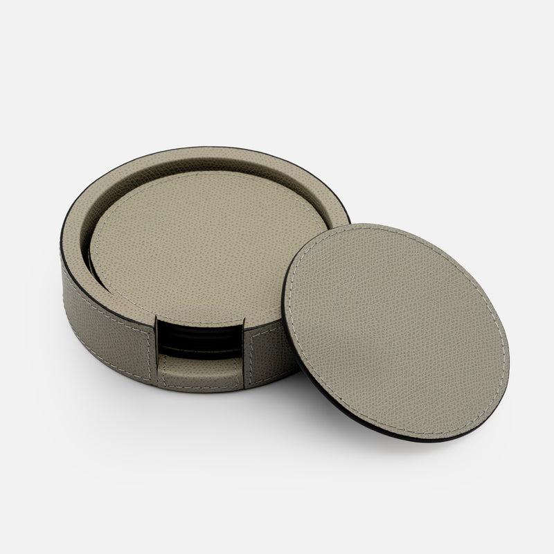 Tao Leather Coaster Set of 6 with Holder (Grey)