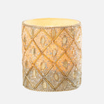 White & Gold Beaded Glass Tealight Holder – Large