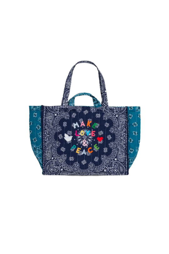 Call It Maxi Cabas Matelassé - Make Love & Peace Navy/ Pétrole Tote Bag