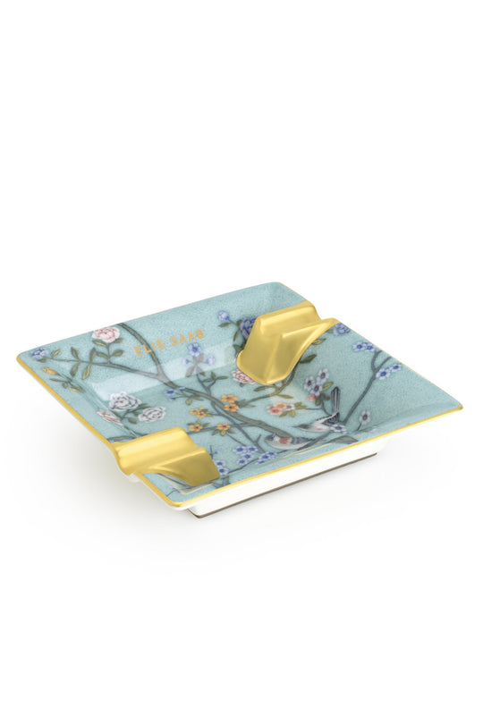 Antique Chinoise Square Ashtray 16Cm With Leather G.B.