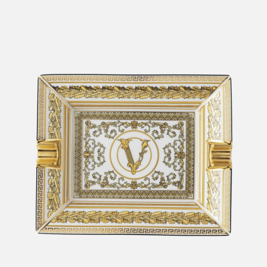 Virtus Gala Ashtray – White & Gold, 16 cm