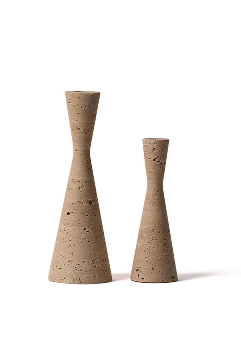 Conical Travertine Candle Holder, Set of 2