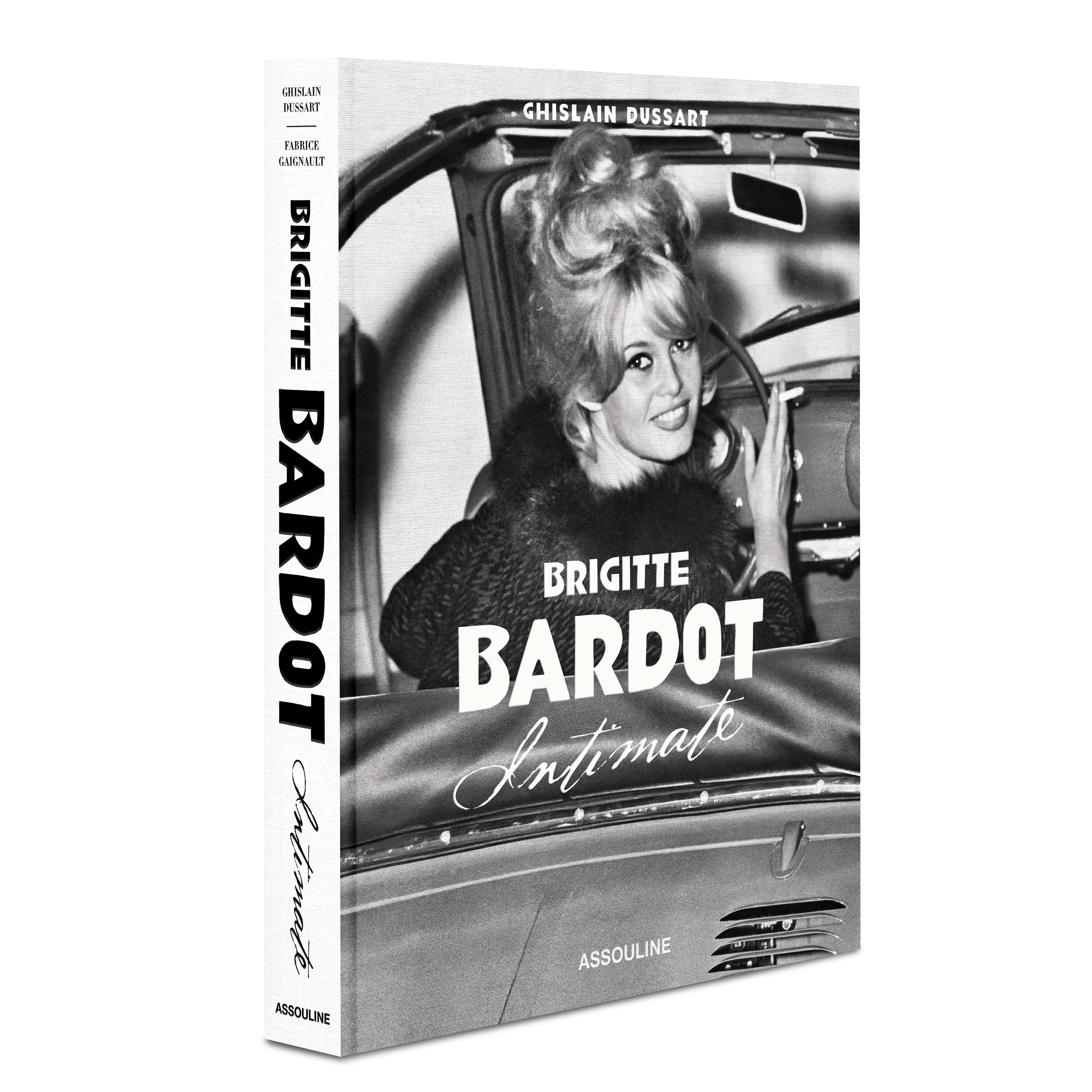 Book cover featuring Brigitte Bardot inside a car with black and white design.