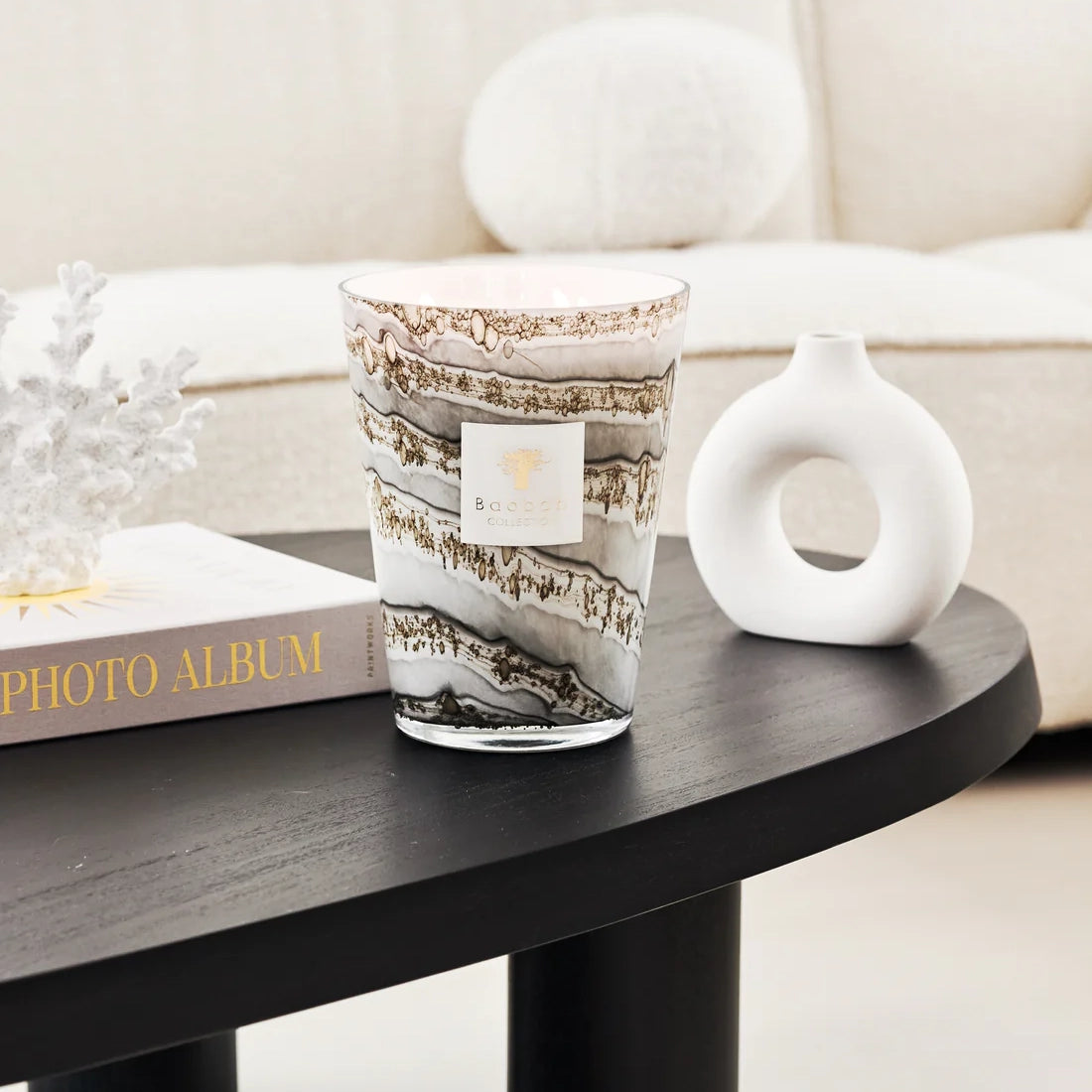 Baobab Collection Sand Atacama 5-wick scented candle in mouth-blown glass, 3kg, styled in a room setting