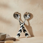 Be Home Finlay inlay salad serving set in stainless steel, styled in a room setting 3